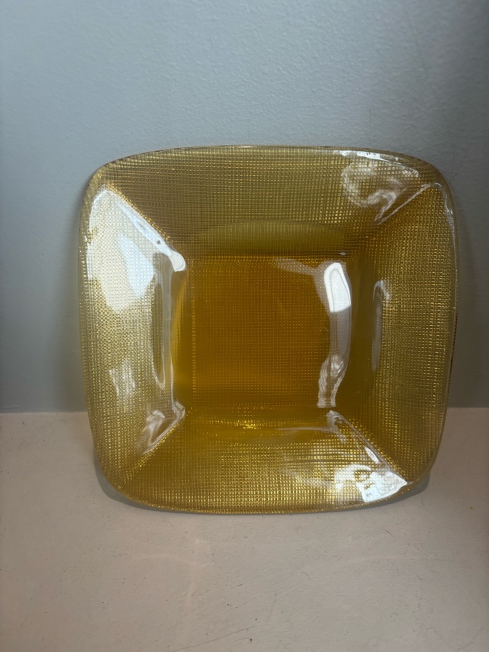 Vintage retro yellow Amber Textured Glass 8x8 trinket dish tray Serving Bowl